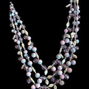 Fab Christian Dior 1960 Three Strand Crystal Faux Pearl Necklace